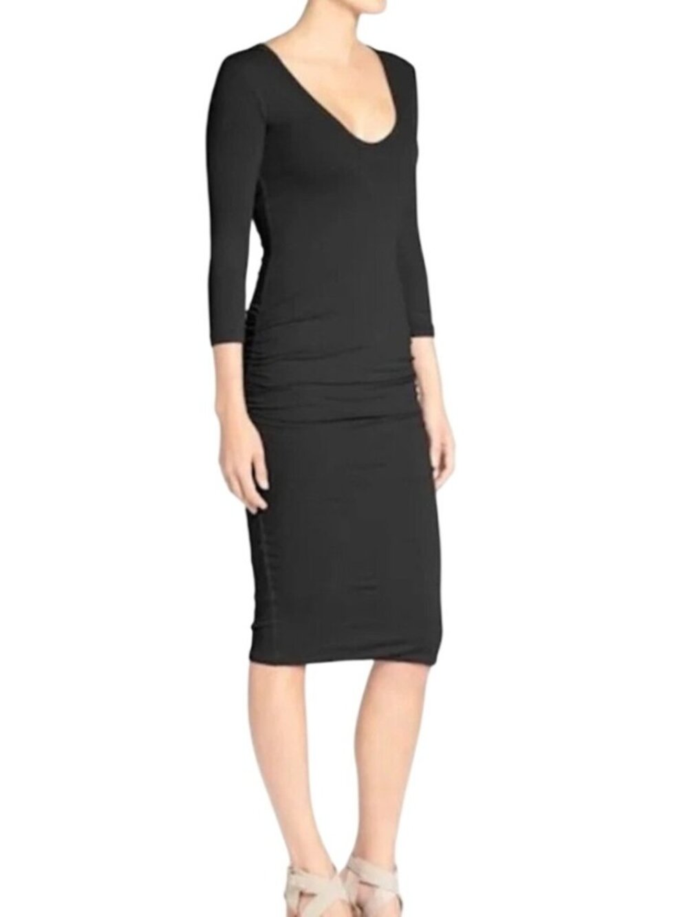Standard James Perse Side Ruched Jersey Bodycon Dress Black Sz MED (2) Capsule